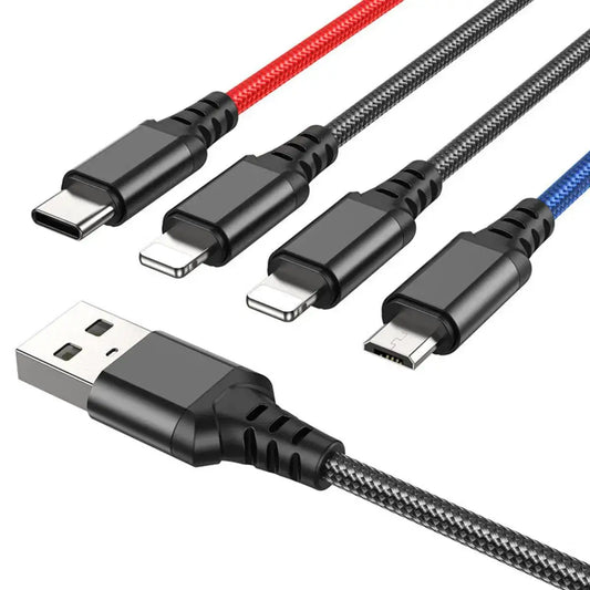 HOCO Cable de recharge 4-en-1 (iP+iP+Type-C+Micro) - Multi
